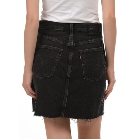 LEVI'S Premium High-Rise Deconstructed Studded Denim Skirt Sz 25 - Picture 4 of 10
